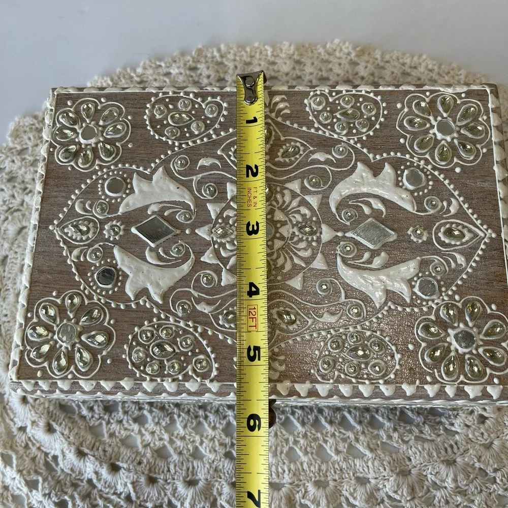 Handcrafted Indian Mango Wood Keepsake Box Ornate Painted Storage Chest Boho